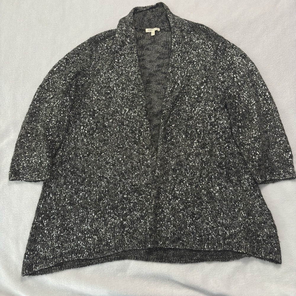 Eileen Fisher Cardigan Woman's 2X Gray Metallic Marled Linen Blend Open Sweater